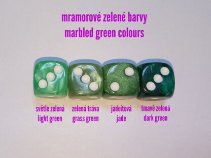 Sada 36 mramorově trávově zelených 12mm šestistěnných K6 kostek - Obrázek 5